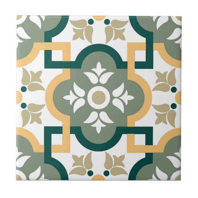 Azulejo cerâmico - padrão 1 verde/ferrugem/Dourado (Frente)