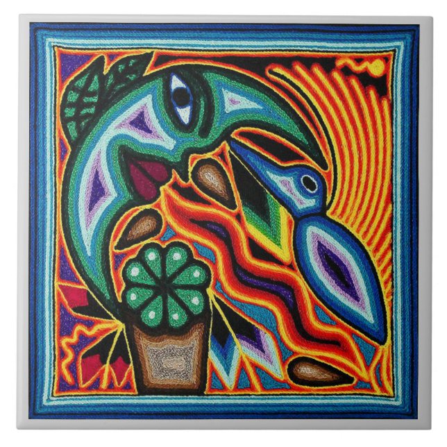 Azulejo cerâmico - Pássaro e lua (Frente)