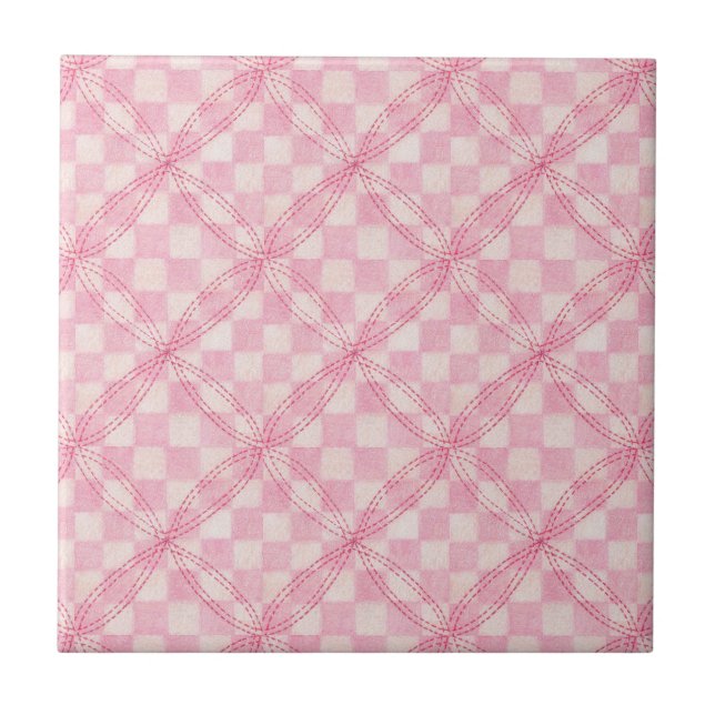 Azulejo cerâmico PINK CHECK QUILT 4,25" (Frente)
