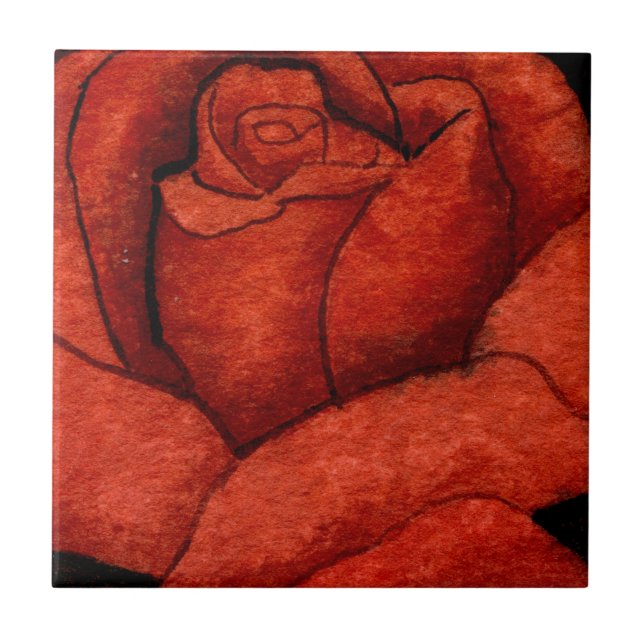 azulejo cerâmico "Red Hybrid Tea Rosa" (Frente)