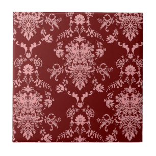 Azulejo cerâmico Rosa e Maroon Damask