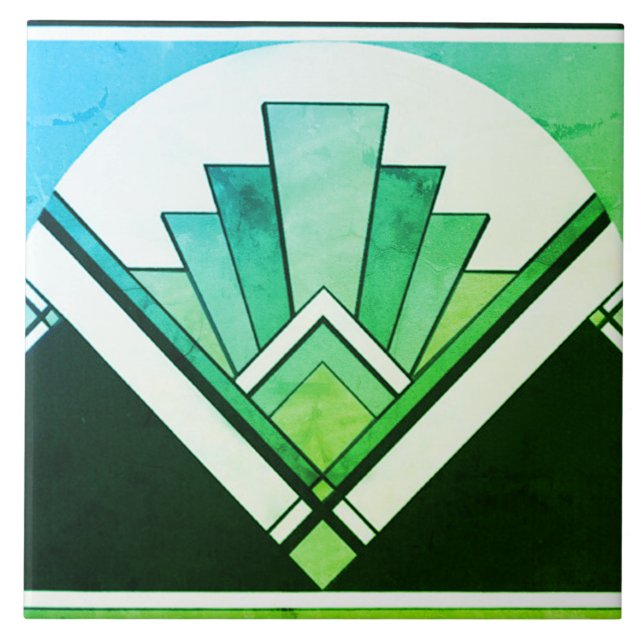 Azulejo cerâmico - Sangria Art Deco Fan Design G/B (Frente)