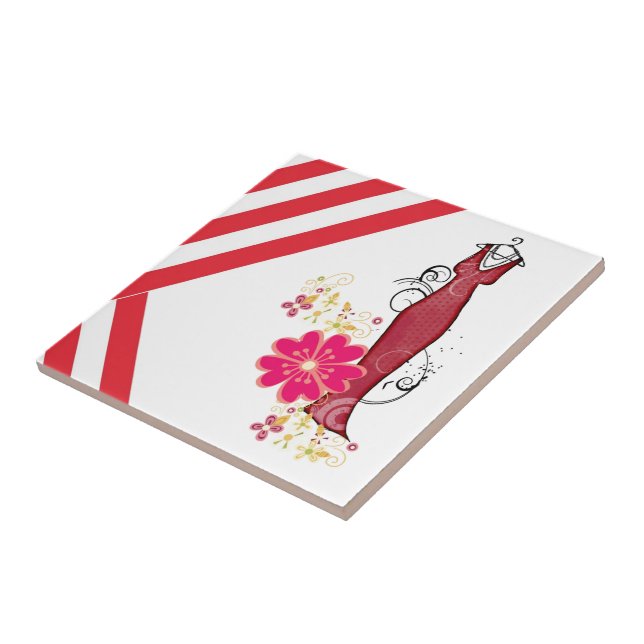 Azulejo cerâmico - Stripe Vermelho e Branco - Vint (Lateral)