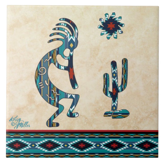 Azulejo cerâmico Turquoise Kokopelli (Frente)
