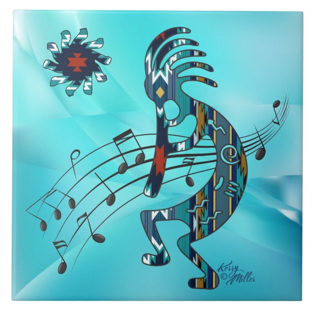Azulejo cerâmico Turquoise Kokopelli (Frente)