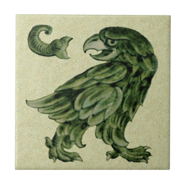 Azulejo Cerâmico Wm De Morgan Green Eagle Repro (Frente)