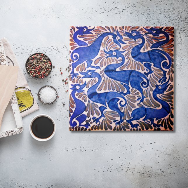 Azulejo Cinza Azul Nouveau Art Edwardian (Repro Edwardian Art Nouveau Blue Gray Tile
)