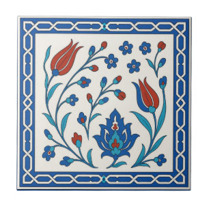 Azulejo Clássico de Cerâmica Floral Iznik em Azul 