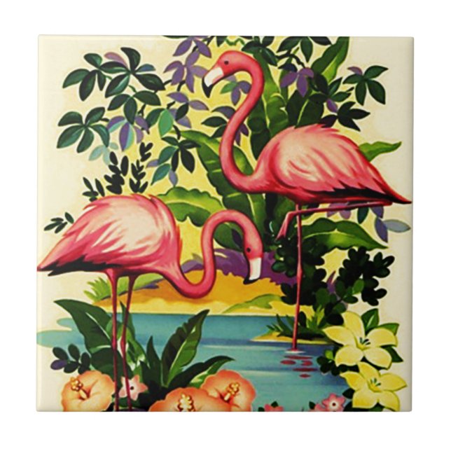 Azulejo cor-de-rosa bonito dos flamingos do (Frente)