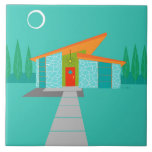 Azulejo da casa dos desenhos animados da era<br><div class="desc">Este azulejo da casa dos desenhos animados da era espacial é o sonho retro de um amante vem verdadeiro. As características de design minimalistas da arte uma casa com grande, janelas da pedra do aqua do azul de pavão. Pendurando do atômico, inclinando, o telhado alaranjado, um dispositivo elétrico claro amarelo...</div>