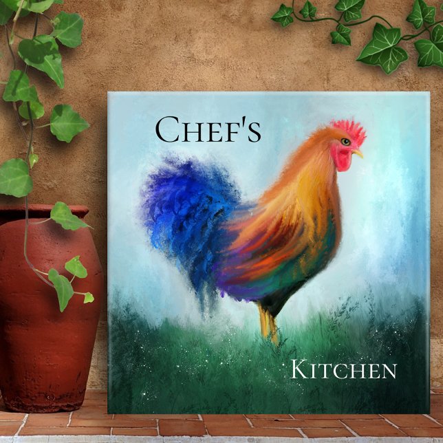 Azulejo da Cozinha de Pintura do Rooster Fine Art (Kitchen tile featuring a colorful fine art painting of a rooster)