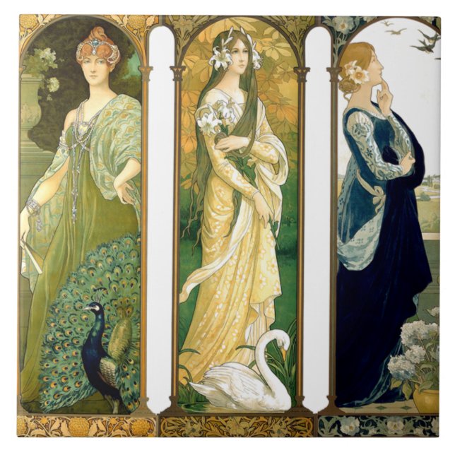 Azulejo da flor de pavão da senhora Pássaro Cisne (Frente)