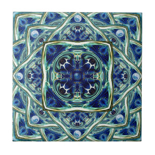 Azulejo da mandala da terra azul e verde