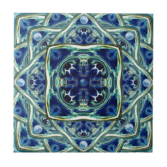 Azulejo da mandala da terra azul e verde (Frente)