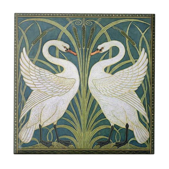 Azulejo das cisnes de Nouveau do vintage (Frente)