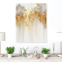 Azulejo de Arte Abstrata em Acrílico Dourado de Lu