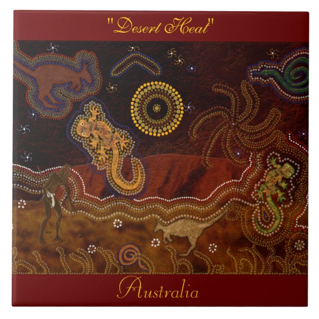 Azulejo de arte australiano Aboriginal de Animais  (Frente)