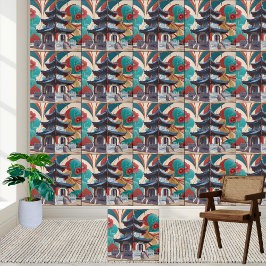 Azulejo de Arte Floral Chinoiserie Pagoda inspirad