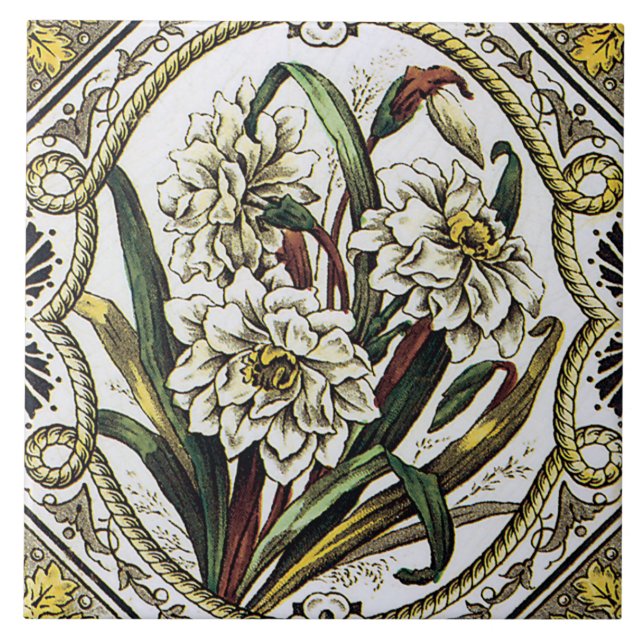 Azulejo de Arte Floral Daffodil Vintage (Frente)