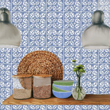 Azulejo de backsplash da cozinha, azul e branco