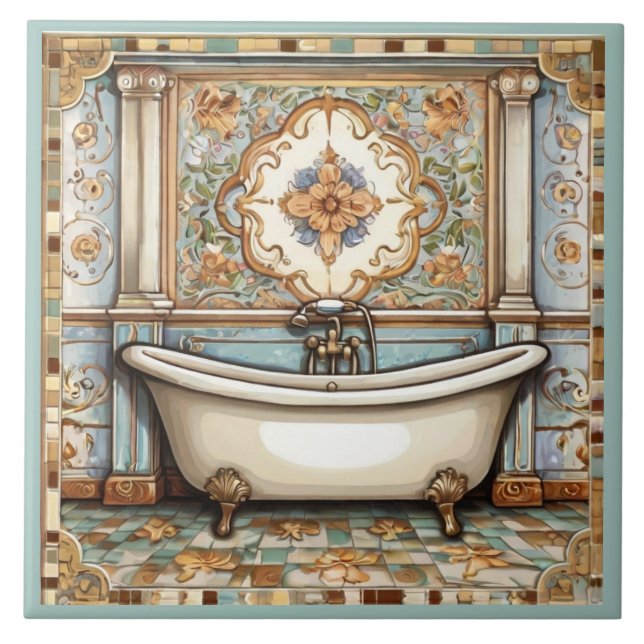 Azulejo de Banheira do Banheira Azul e bege (Frente)