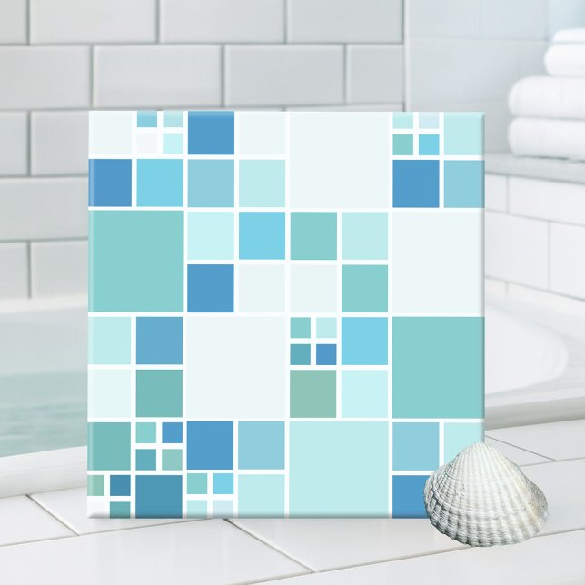 Azulejo de Banheira Geométrica do Teal Turquoise (Abstract geometric design checkered bathroom tile in teal turquoise and blue green)