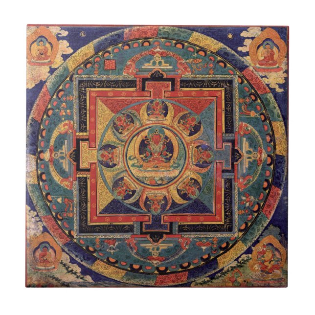 Azulejo de Buda Mandala Antique Tibetano Thanka (Frente)
