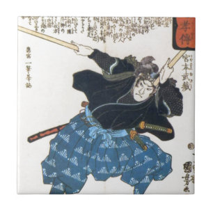Azulejo De Cerâmica 宮本武蔵 de Musashi Miyamoto com dois Bokken