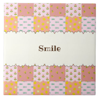 AZULEJO DE CERÂMICA  文字　カスタマイズ　パッチワーク　ピンク タイル