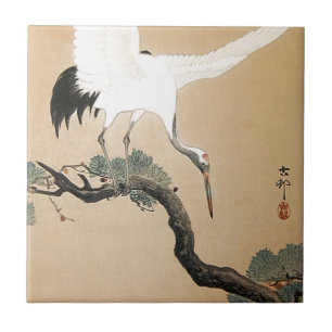 Azulejo De Cerâmica 松に鶴, guindaste do 古邨 no pinheiro, Koson,