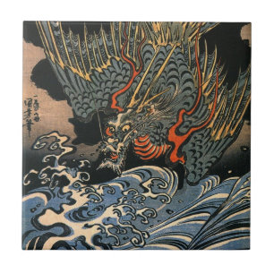 Azulejo De Cerâmica 海 龍, 国, Sea Dragon, Kuniyoshi, Ukiyo-e