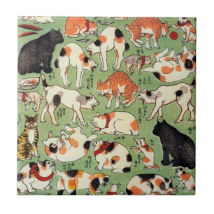 Azulejo De Cerâmica 猫尽両めん合, gatos do 芳藤 da era de Edo,