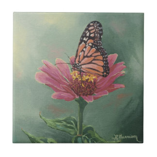 Azulejo De Cerâmica 0465 Borboleta Monarch na Zinnia