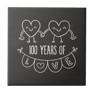 Azulejo De Cerâmica 100º aniversário do Gift Chalk Hearts