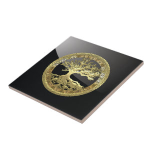 Azulejo De Cerâmica [100] Árvore Celta da Vida [Dourado]