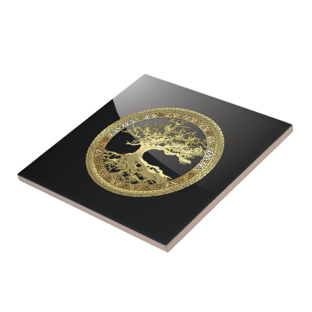 Azulejo De Cerâmica [100] Árvore Celta da Vida [Dourado] (Lateral)