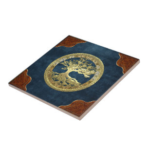 Azulejo De Cerâmica [100] Árvore Celta da Vida [Dourado]