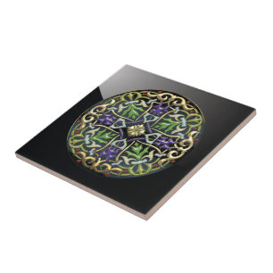 Azulejo De Cerâmica [100] Cruz Celta [Dourada com Enamel Negro]
