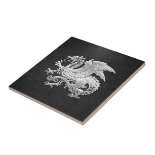 Azulejo De Cerâmica [100] Dragão islandês, Landvæ ttir [Prata]