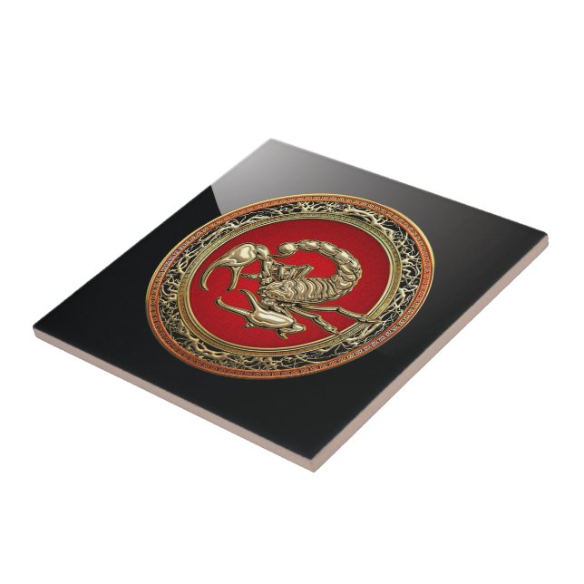 Azulejo De Cerâmica [100] Escorpião de Ouro Sagrado em Vermelho (Lateral)