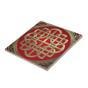 Azulejo De Cerâmica [100] Nó Dourado Celta Sagrado Cruz
