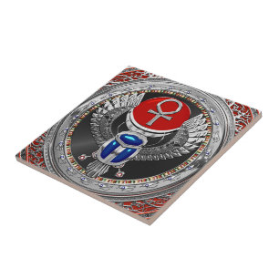 Azulejo De Cerâmica [100] Sagrada Prata Egípcia Ala Scarab & Ankh