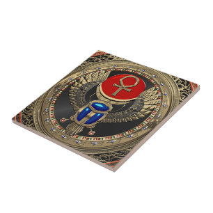 Azulejo De Cerâmica [100] Sárabe egípcio Dourado, sagrado, com Ankh