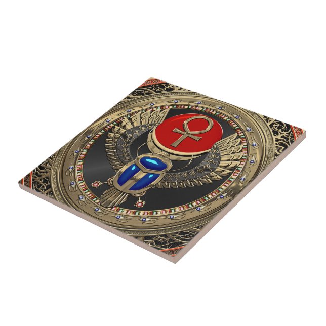 Azulejo De Cerâmica [100] Sárabe egípcio Dourado, sagrado, com Ankh (Lateral)