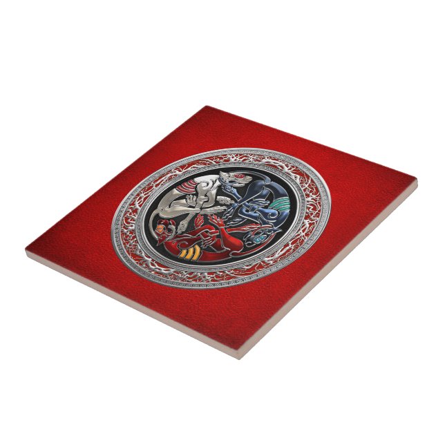 Azulejo De Cerâmica [100] Tesouros Celtas - Três Cães em Prata (Lateral)