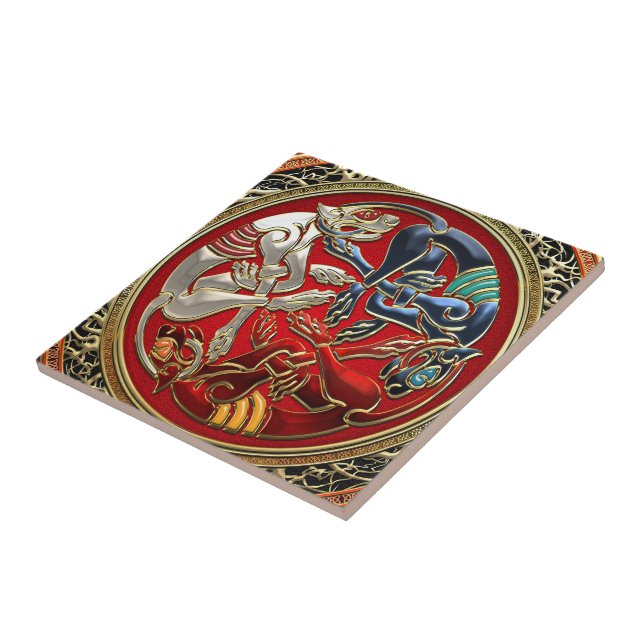 Azulejo De Cerâmica [100] Tesouros celtas - três cães no ouro (Lateral)