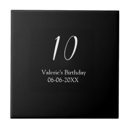 Azulejo De Cerâmica 10th birthday white black name date calligraphy 
