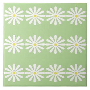 Azulejo De Cerâmica 12 margaridas brancas com centros amarelos em verd