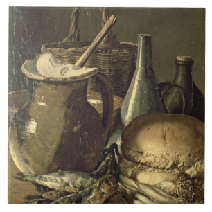 Azulejo De Cerâmica 131-0058519/1 ainda vida com peixes, alho-porros e