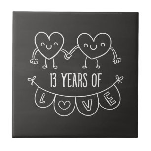 Azulejo De Cerâmica 13 Anniversário Gift Chalk Hearts